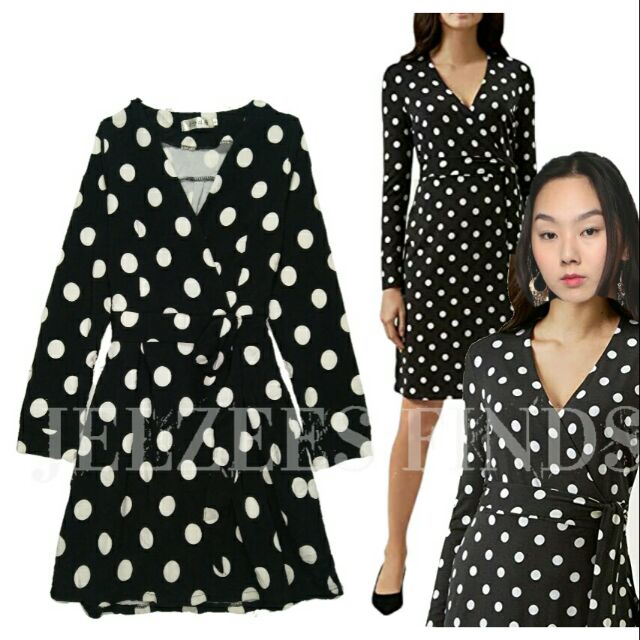 wrap over polka dot dress