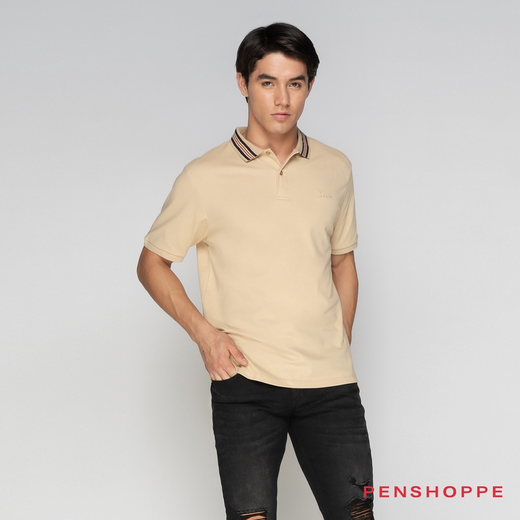Penshoppe Relaxed Fit Polo With Collar Details For Men (Sand) | Shopee ...