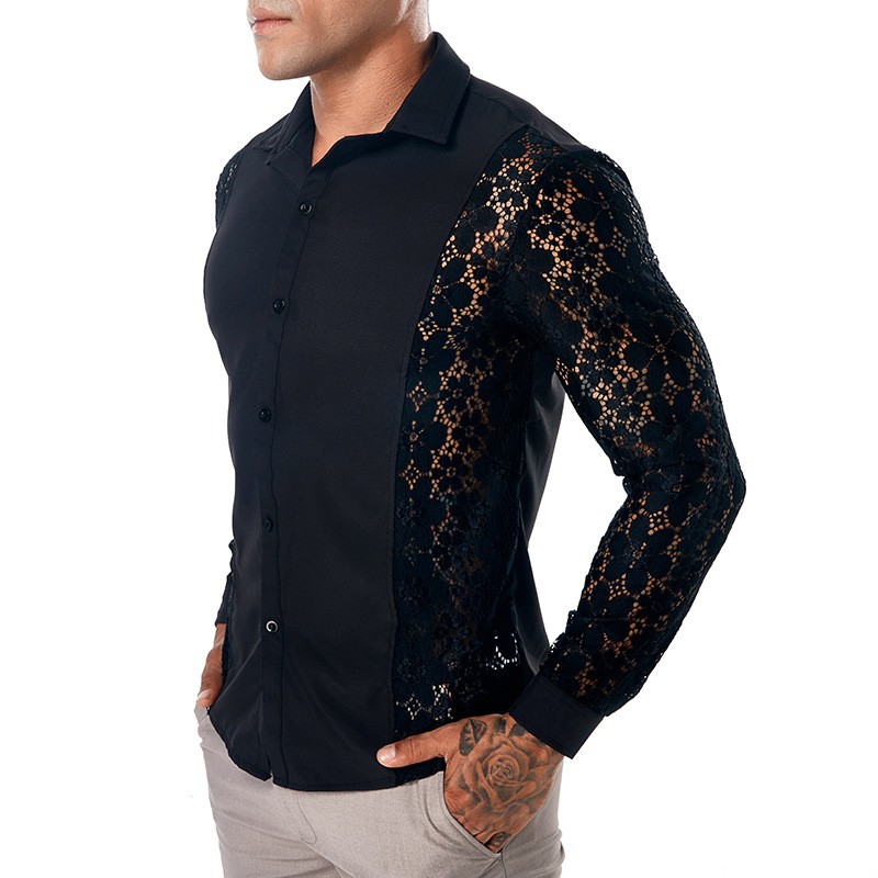 mens black lace shirt