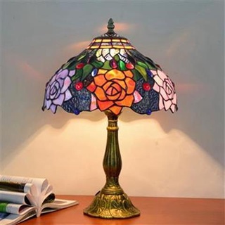 American country pastoral creative retro art stained glass rose bedroom bedside table lamp bar light #6