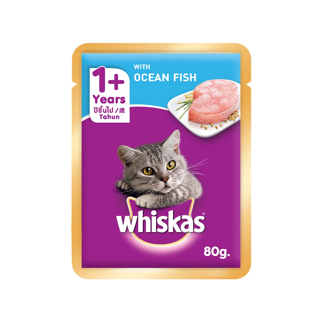 WHISKAS Cat Food Wet Pouch – Ocean Fish Flavor Wet Food for Cats Aged 1+ Years (12-Pack), 80g. #9