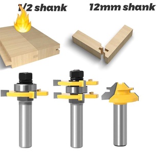 3 Pc 12mm 1/2 Shank Tongue & Groove Joint Assembly Router Bit 1Pc 45 Degree Lock Miter Route Set Stock Wood Cutting B #1