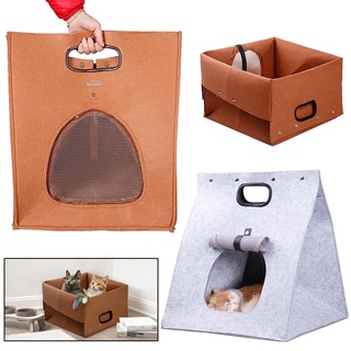 2 In 1 Foldable Cat House Kitten Bed Tent House Felt Cat Dog Nest Handbag Portable Pet Supplie