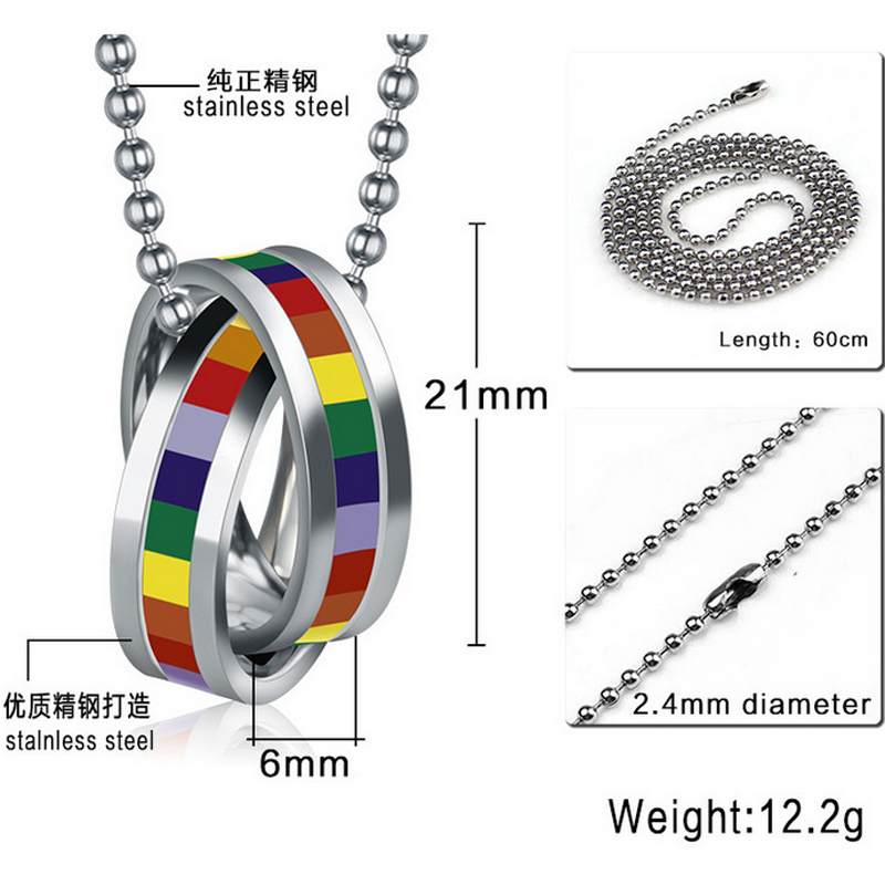 Stainless Steel Classic Gay Flag Double Ring Rainbow Pendant Lgbt Gay