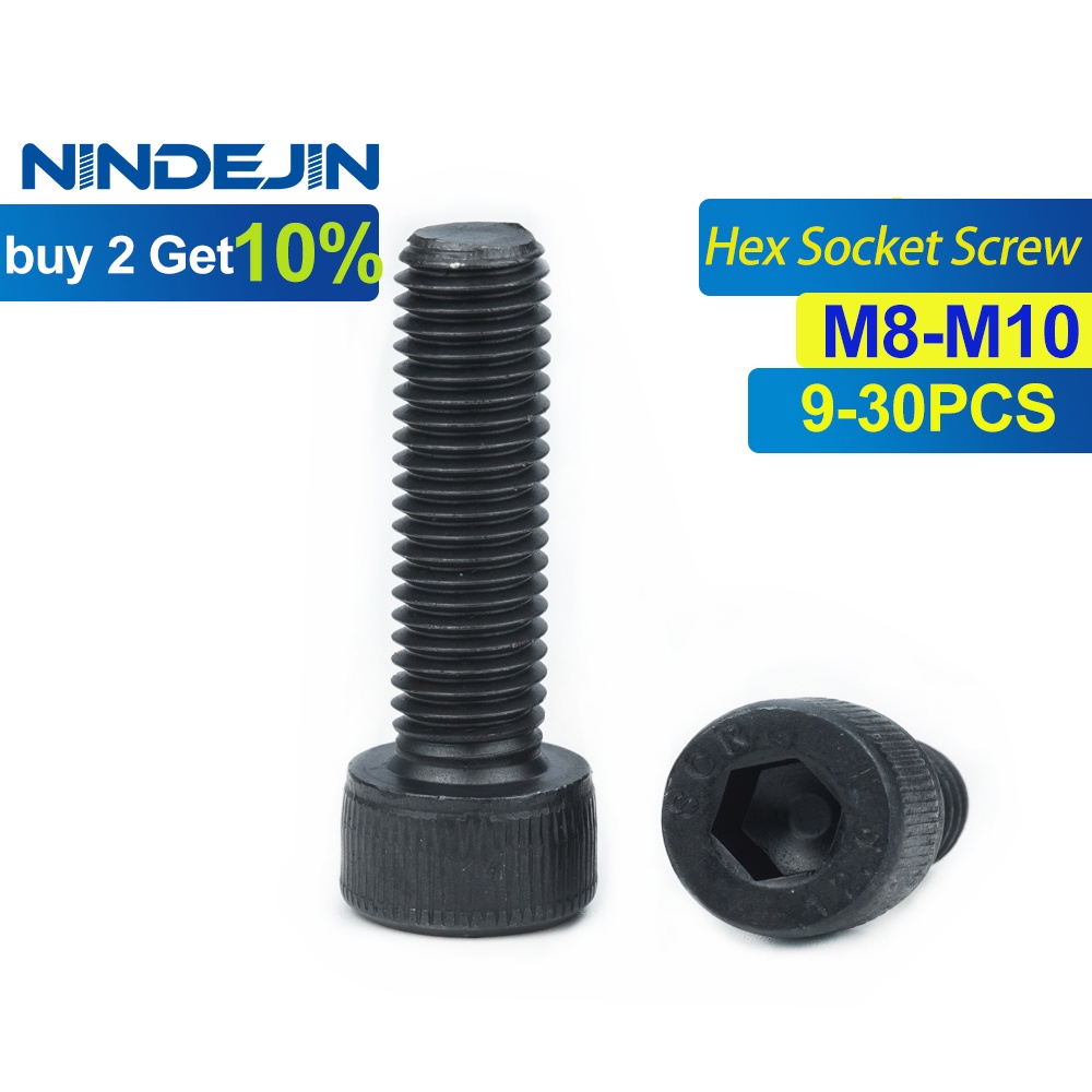 NINDEJIN 9-30Pcs Hexagon Hex Socket Cap Head Screw Bolts M8 M10 12.9 ...