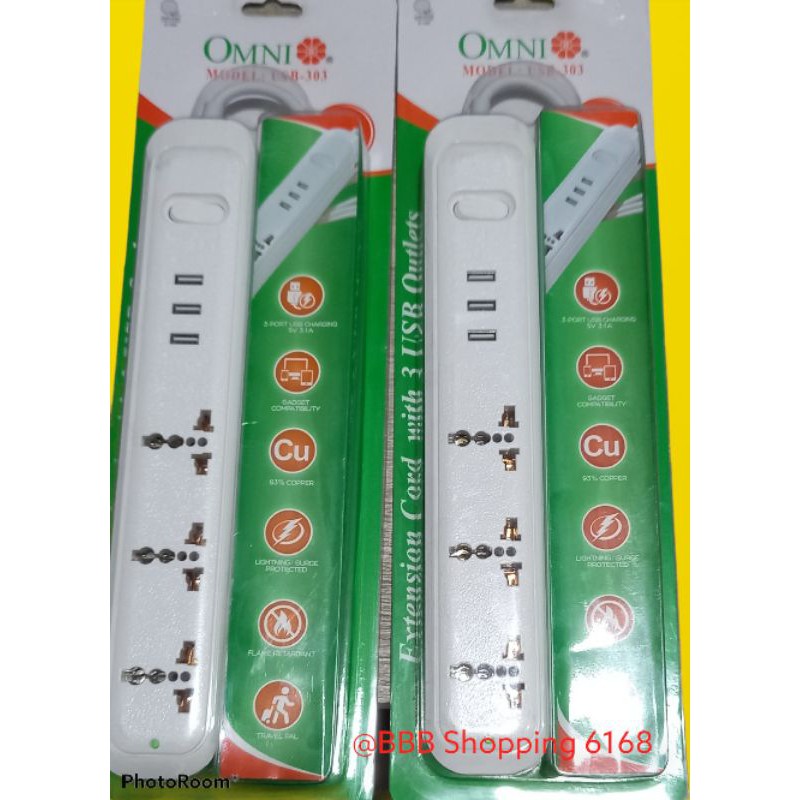 OMNI Extension Cord with 3 USB Outlets Model USB303 6 FEET Shopee
