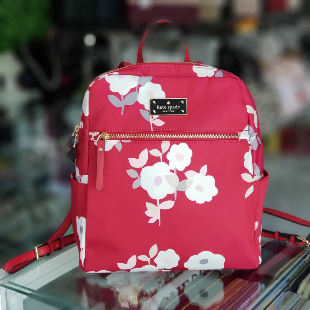 Kate Spade Blake Avenue Nylon Hilo - Classic Backpack with Bar Logo and Side  Pocket in Red | Shopee Philippines