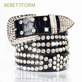 BEBETTFORM 1Pc Fashion Women Belt Rhinestone PU Leather Waistband Glitter Studded Adjustable Bling Crystal Accessories
