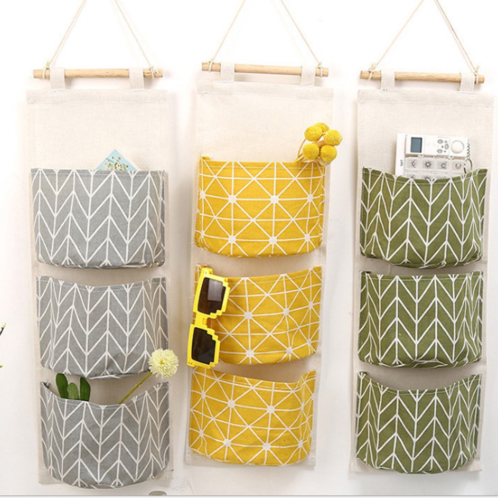 CW_ 3 Grid Wall Hanging Storage Bag Organizer Toys Container Decor Pocket Pouch