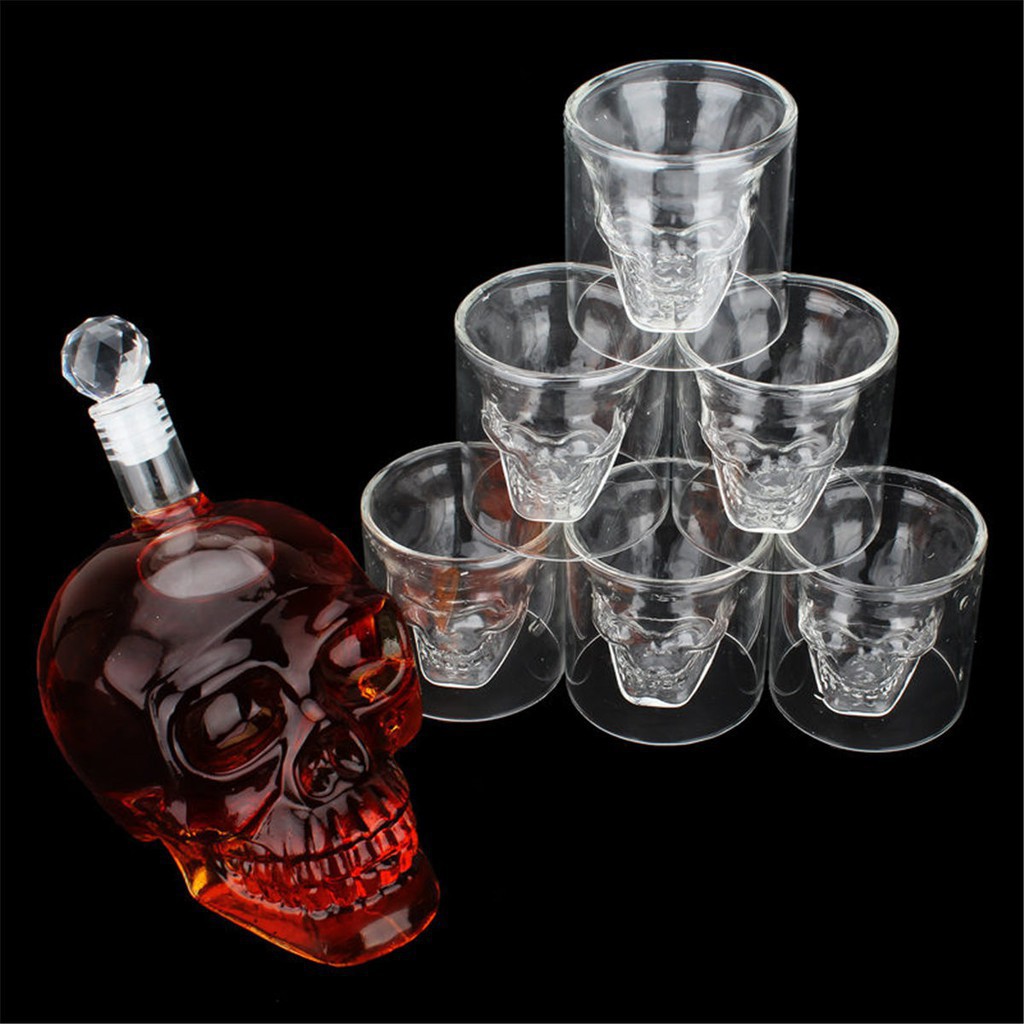 Skull Glass Wine Shot Crystal Vodka Drinking Cup Head Whiskey Beer Decanter Set