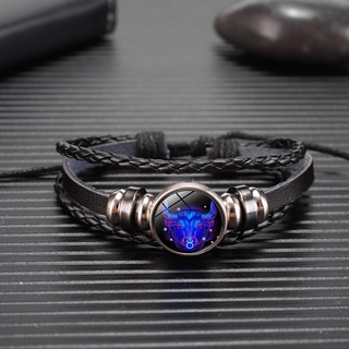 2022 New 12 Zodiac Signs Constellation Charm Bracelet Men Women Fashion Multilayer Weave Leather Bracelet Bangle Birthday Gifts