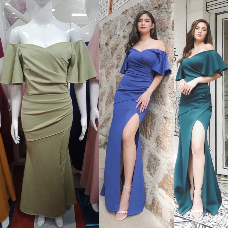 Formal Lucille Off Shoulder Neoprene Gown Dress Shopee Philippines