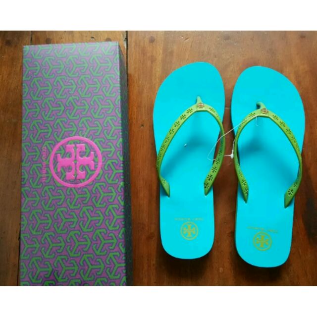 tory burch green flip flops