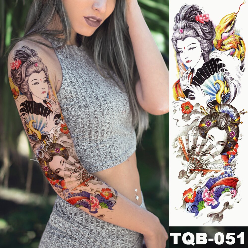 2pcs Large Arm Sleeve Tattoo Japanese Geisha Snake Waterproof Temporary Tatto Sticker Lotus Peacock Girl Tatoo Body Art Women Shopee Philippines