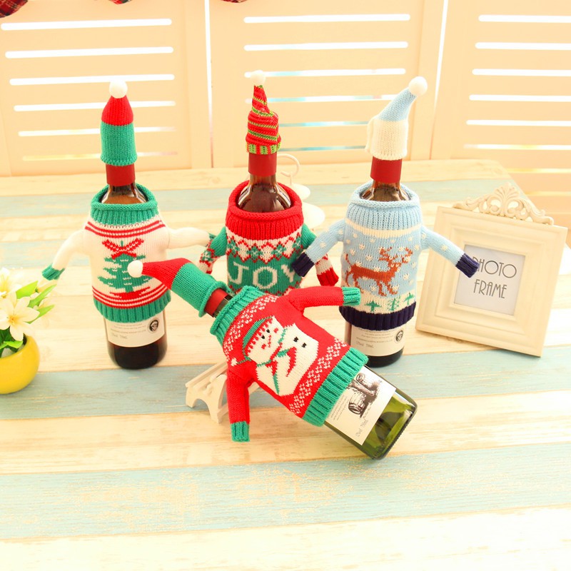 4pc Snowmen Wine Bottle Cover Christmas Table Decor Santa Claus