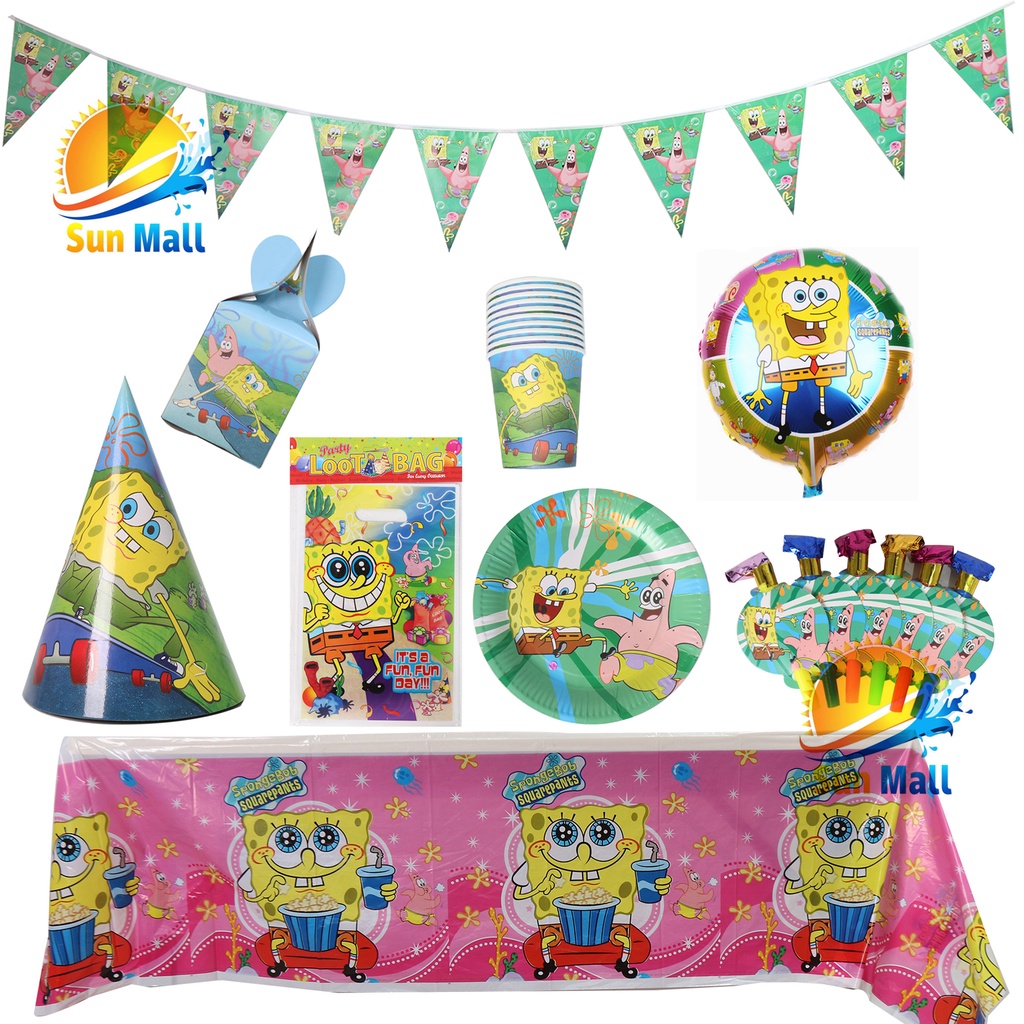 Spongebob Theme Party Supplies Set Party Hat Lootbag Cake Topper Banner ...