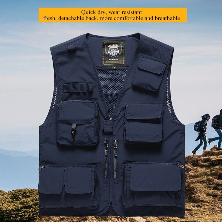 Men's Multi-Pocket Outdoor Multi-Function Vest Zipper Loose Casual ...