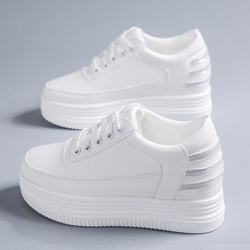white hidden wedge trainers