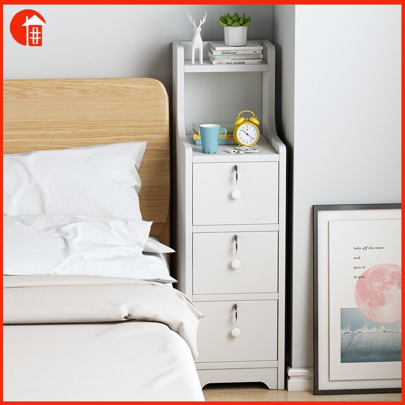 poQj Narrow simple storage bedroom wooden bedside table