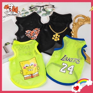 J★J Ready Stock Puppy Clothes Pets Clothes Pet Clothing Small And Medium Dog Breathable Cool Shirt Cute Cartoon Print Mesh Vest Dog And Cat Clothes Summer Mesh Breathable Pet Vest