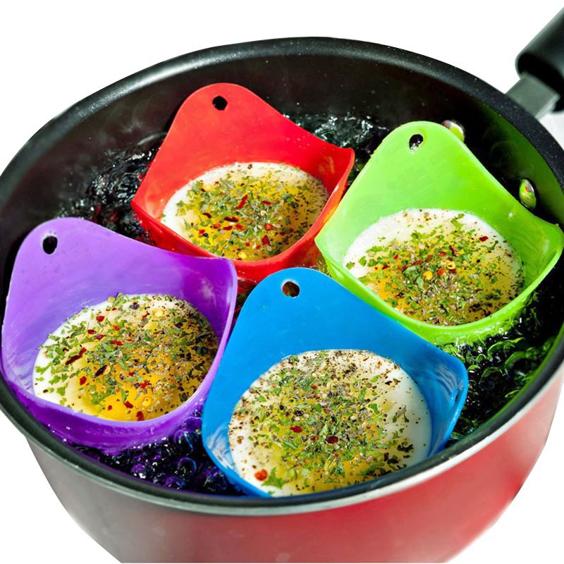 4xSilicone Egg Poacher Poaching Pods Pan Poached Cup Mould Kitchen Cookare Hot