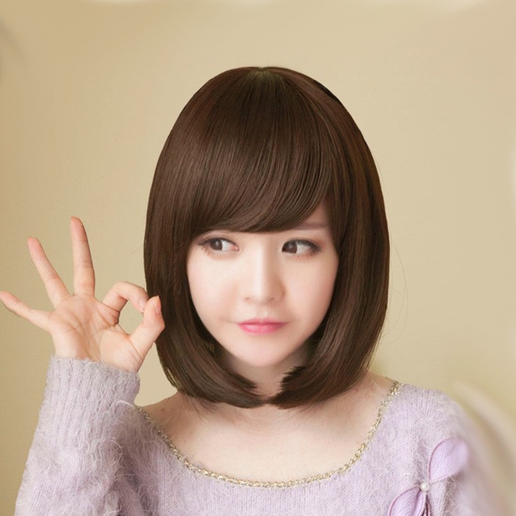 Top Wig Female Short Hair Short Straight Hair Oblique Bangs