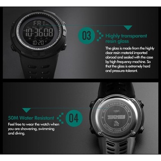 [100% Genuine]SKMEI New mens sports watch chronograph alarm clock digital watch 50M waterproof dual time countdown stopwatch 1251 #6