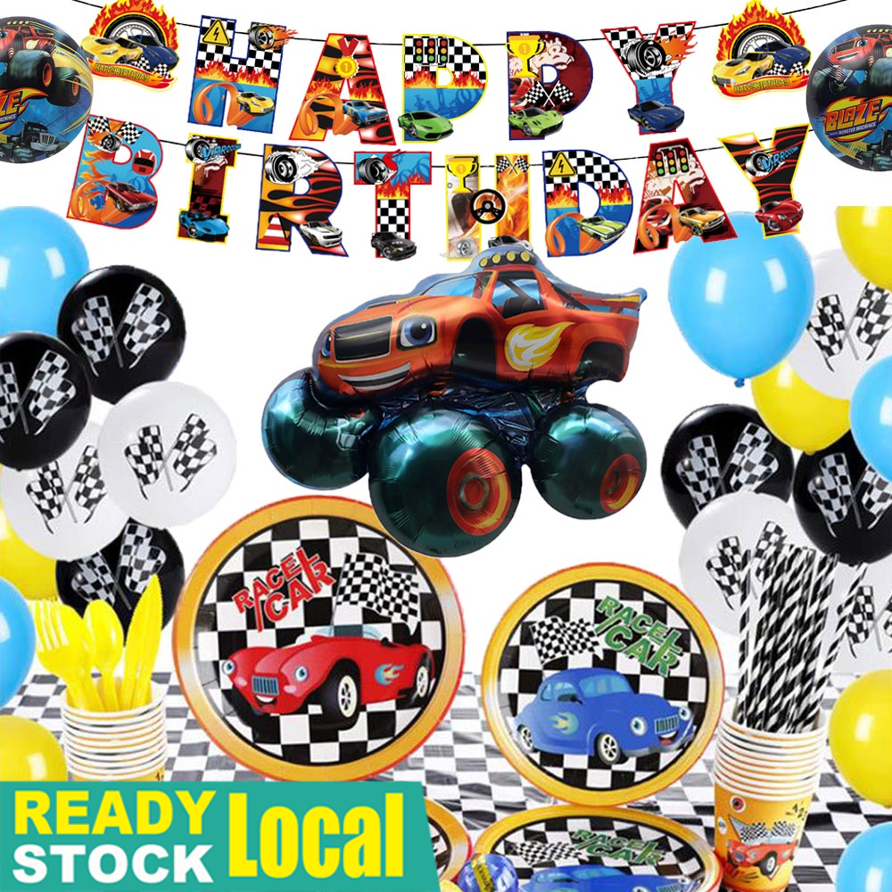 Monster Truck Hot Wheels Happy Birthday Banner Racing Boy Balloons ...