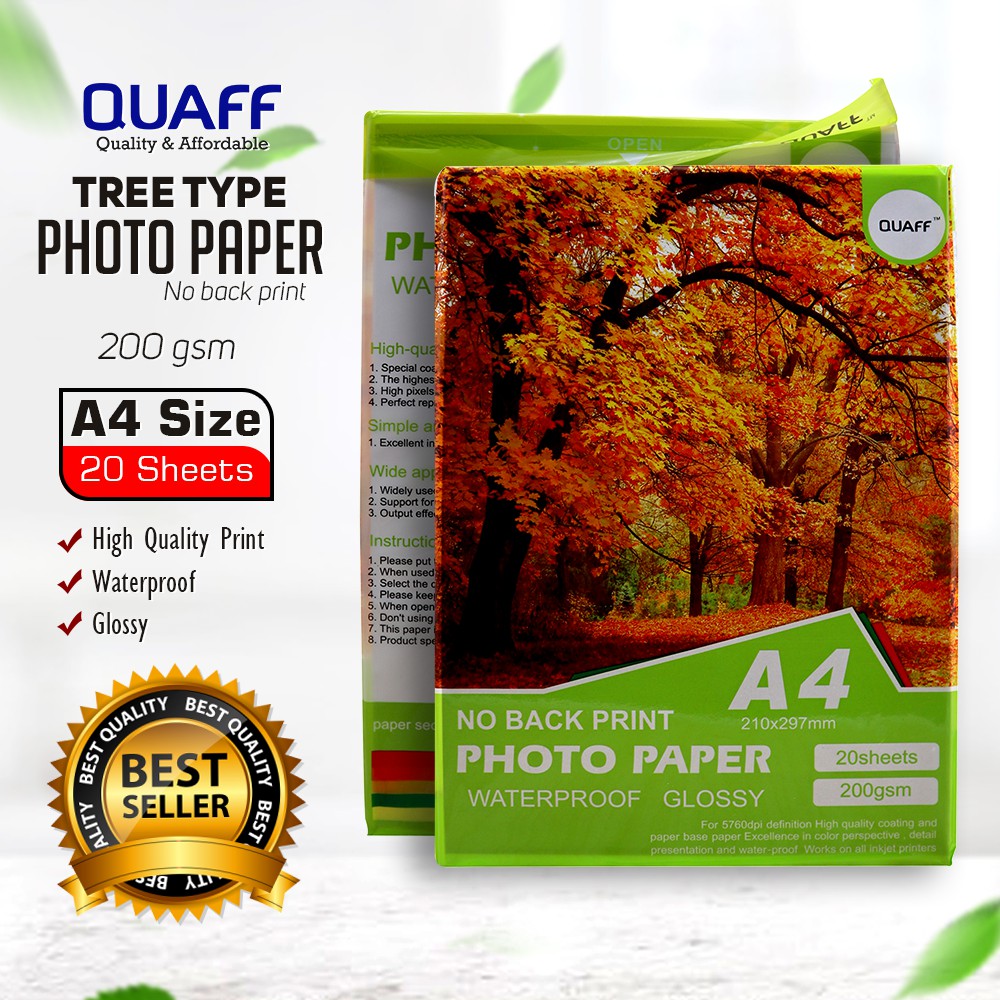 Quaff 200 Gsm Glossy Photo Paper No back print A4 (20 sheets) Shopee Philippines