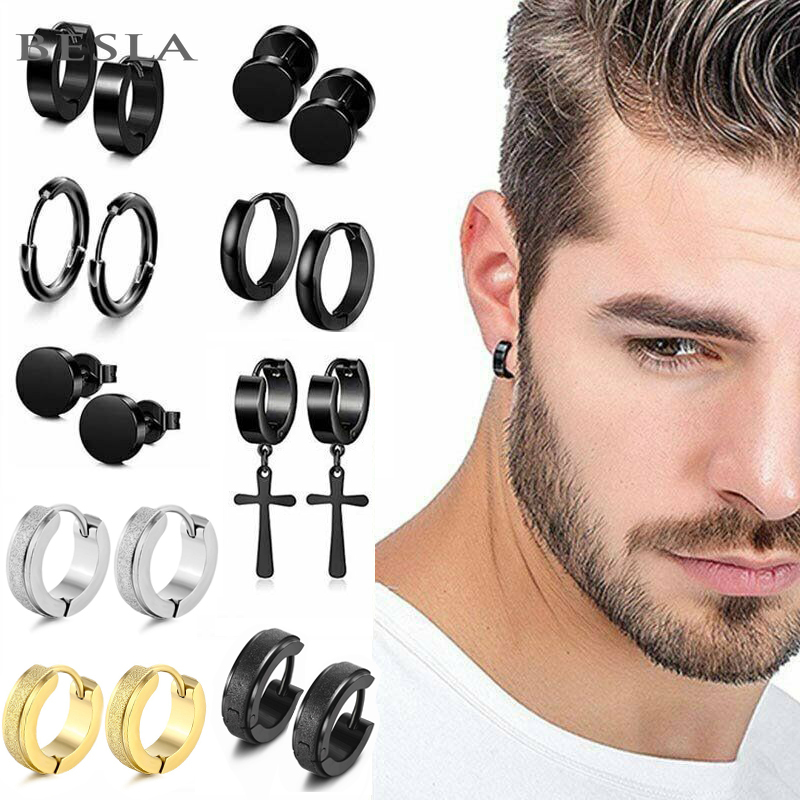1pc korean Punk Men Black Stainless Steel Earrings Ear Stud Unisex