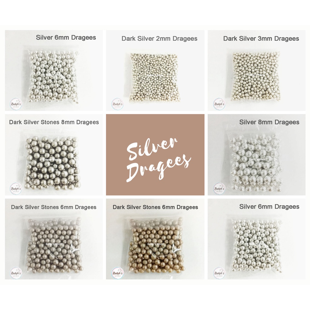 Edible Silver Dragees for Cake and Pastries Decorations Different Sizes