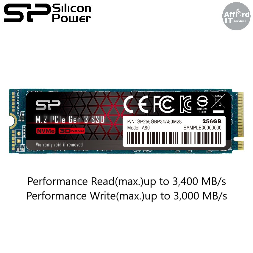 Silicon Power 256GB - NVMe M.2 PCIe Gen3x4 2280 TLC R/W up to 