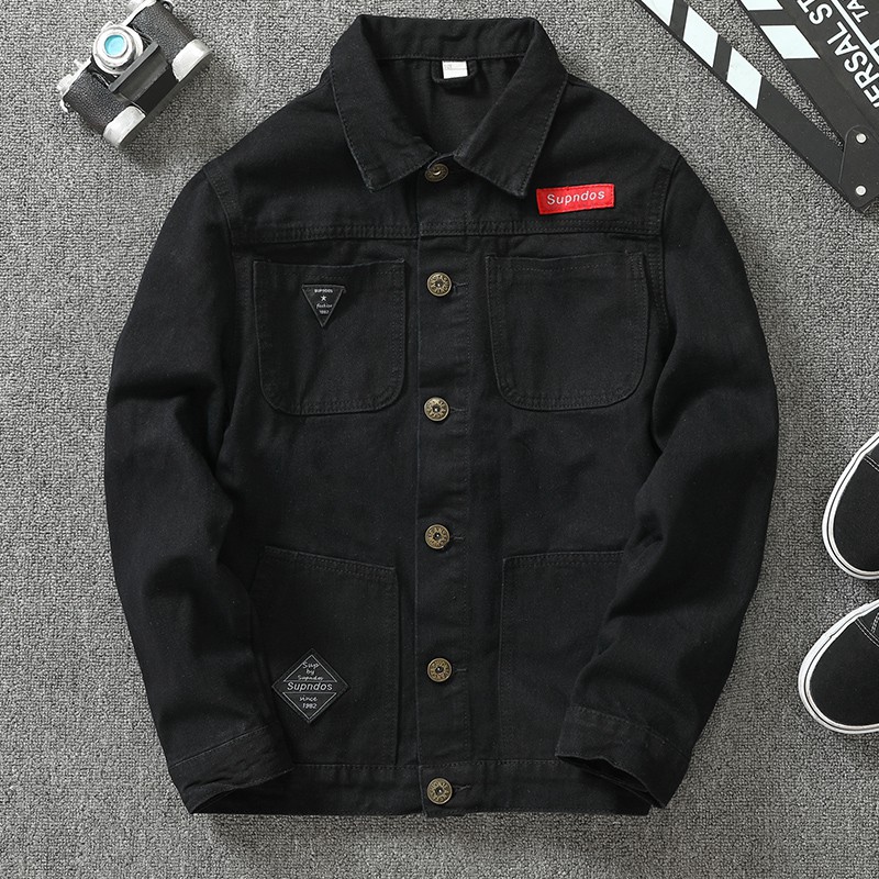 plain black denim jacket