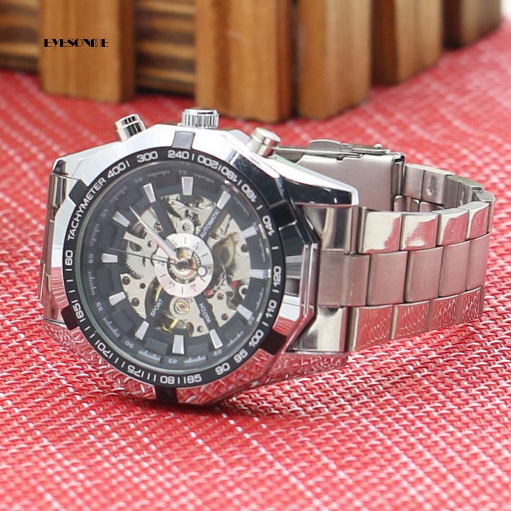 Men's Hollow Skeleton Dial Automatic Mechanical Stainless Steel Band ...