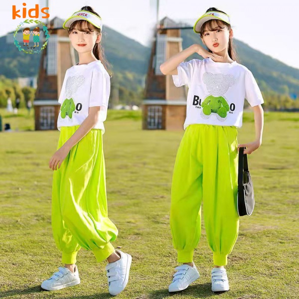 2022 New Style Girls Summer Suit Short-Sleeved Two-Piece T-Shirt+Pants Suitable For 3-5-8-10-12-13 Years Old Clothes