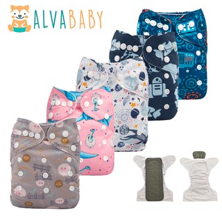 ALVA Baby Cloth Diaper 1Set With Bamboo Charcoal Insert Printed Washable Diapers Cloth Diaper Pocket Nappy