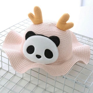 #G Cute Baby Hat Straw With Wave Panda Sun Hats Cap Gift For Kids #3