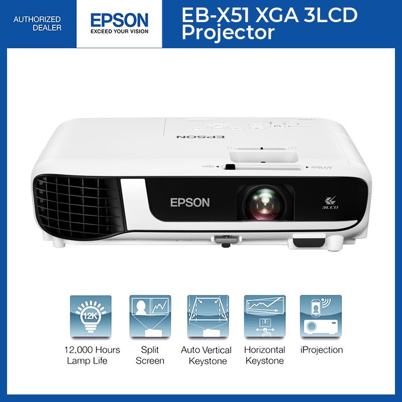 Epson EBX51 Projector XGA 3LCD 3800 Lumens Projector 12000 Lamp Hours XGA Resolution Shopee