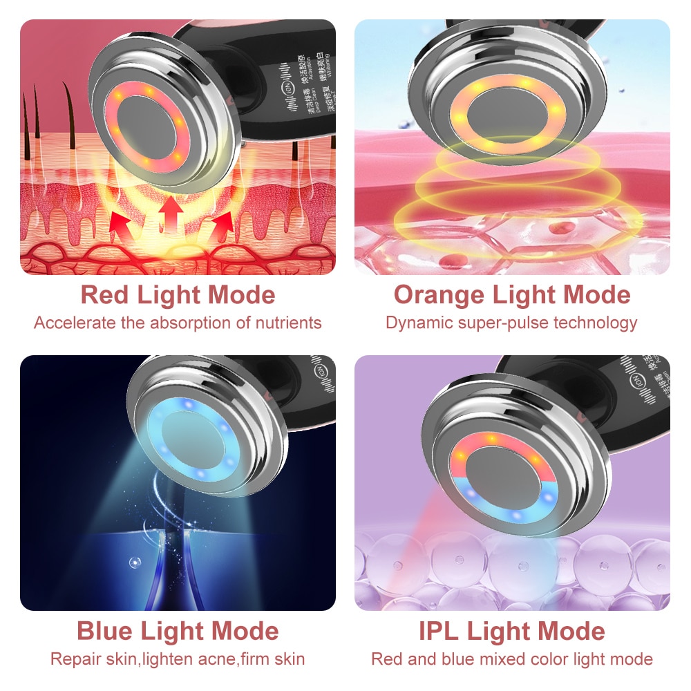 7 In 1 EMS Facial LED Light Therapy Wrinkle Removal Skin Lifting Tightening Hot Treatment Skin Care