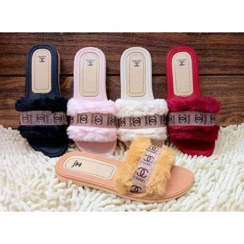 Chanel fur slippers for women | Shopee Philippines