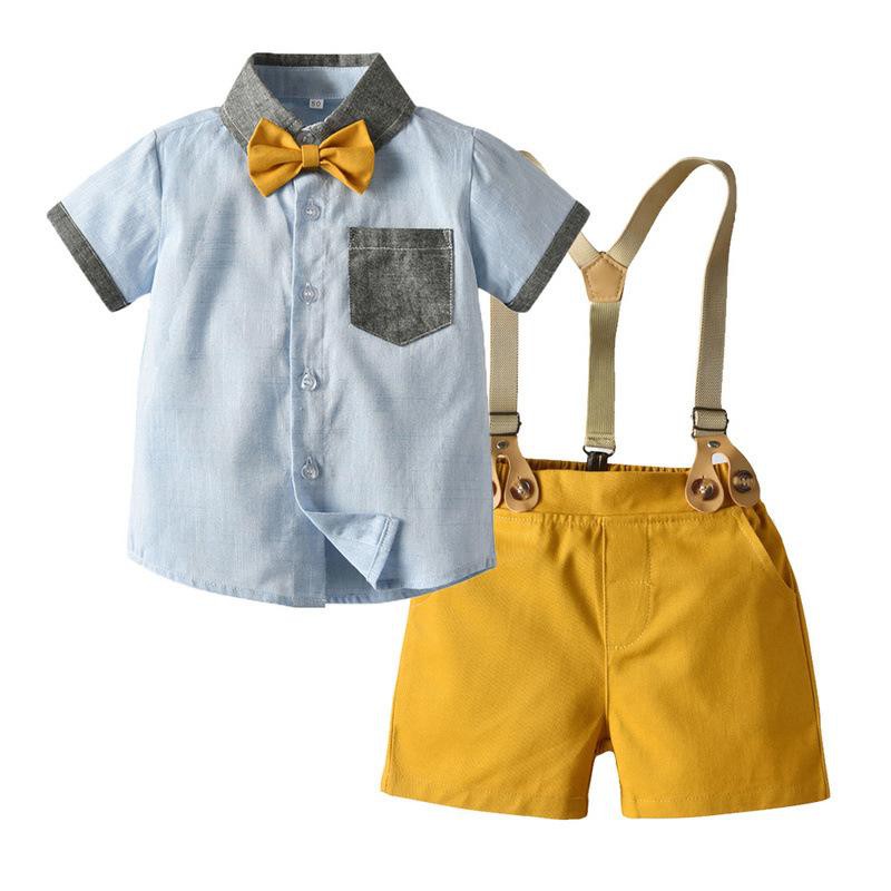 Baby Pant Set Toddler Baby Boy Gentleman Suit Rose Bow Tie T-Shirt Shorts Pants Outfit Set 