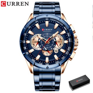 Curren Luxury Brand Men's Watch Blue Quartz Wristwatch Sports Chronograph Clock Male Stainless Steel Band Fashion Business 8363 #1