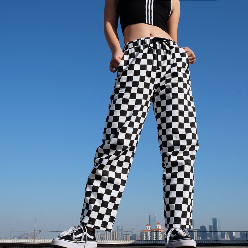 checkered track pants womens