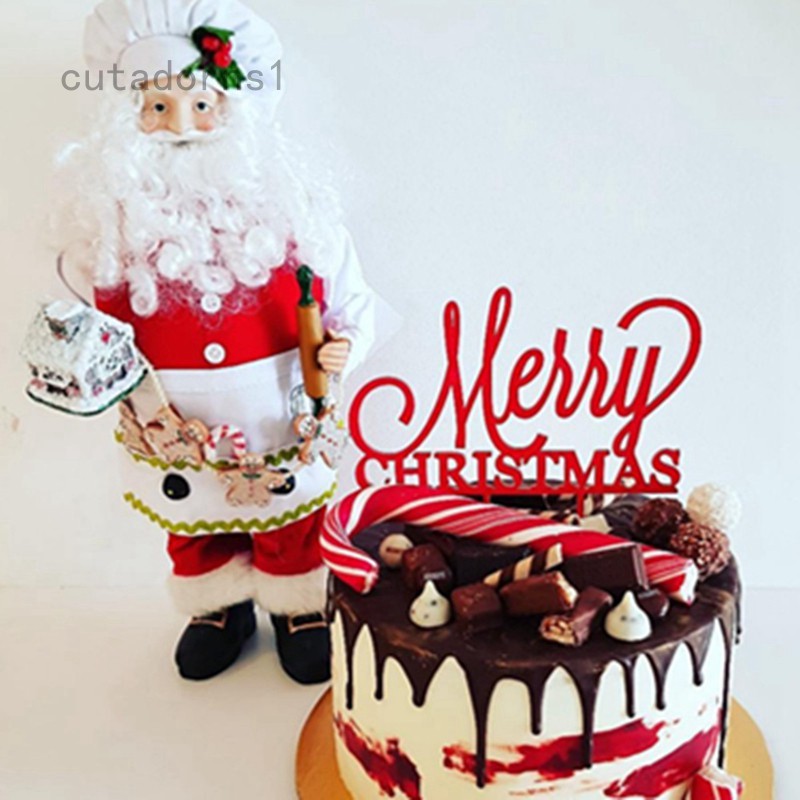 Acrylic Merry Christmas Cake Topper Red Color Christmas Cake Inserted Card Elegant Party Dessert Shopee Philippines