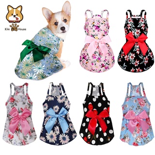 Dog Bowknot Floral Dress Skin-Friendly Pet Princess Dress Dog Sundress Summer Puppy for Dogs＆Cats
