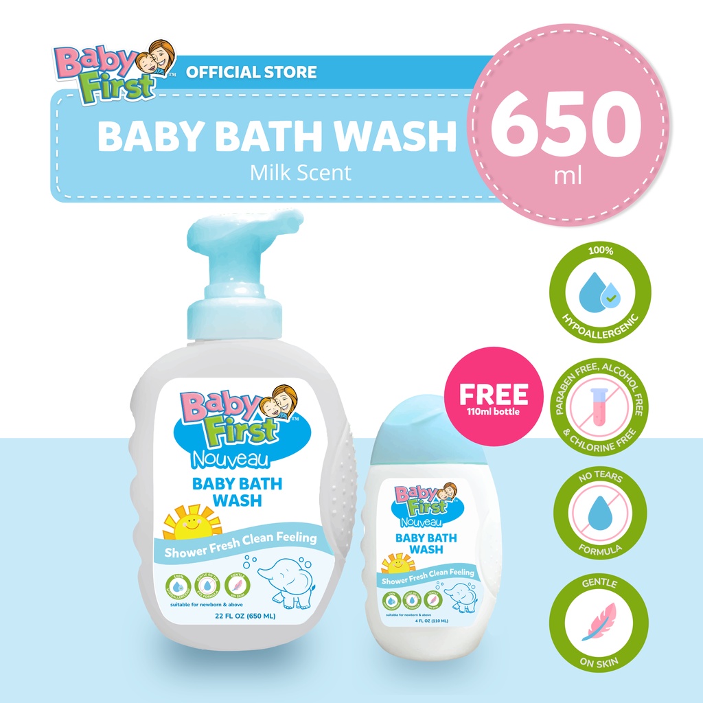 Baby First Nouveau Baby Bath Wash 650ml Milk Scent + FREE 110ml