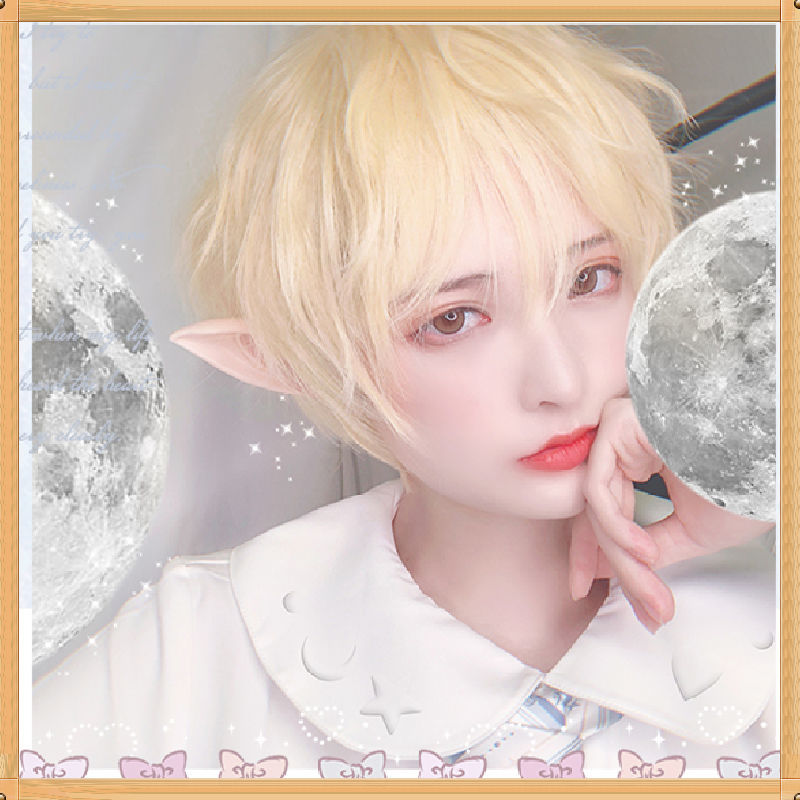 lolita wig men and women anime cos short blond hair little idol handsome  daily fake hair