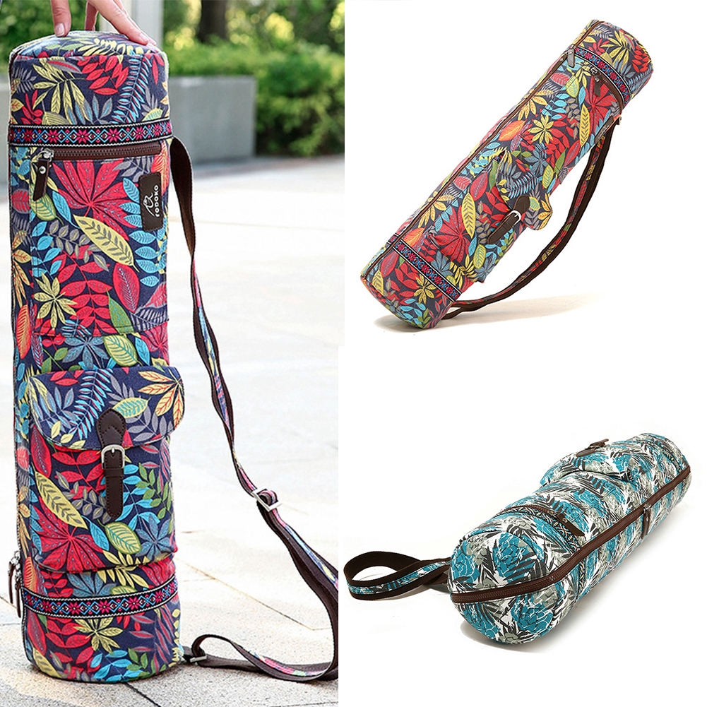 Leaves Print Carrier Adjustable Strap Yoga Mat Bag Case Gym