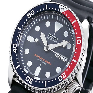 ✨Seiko Automatic Divers Watch Date and Day Display Water Resistant 200m Black-Red Frame Black Rubber