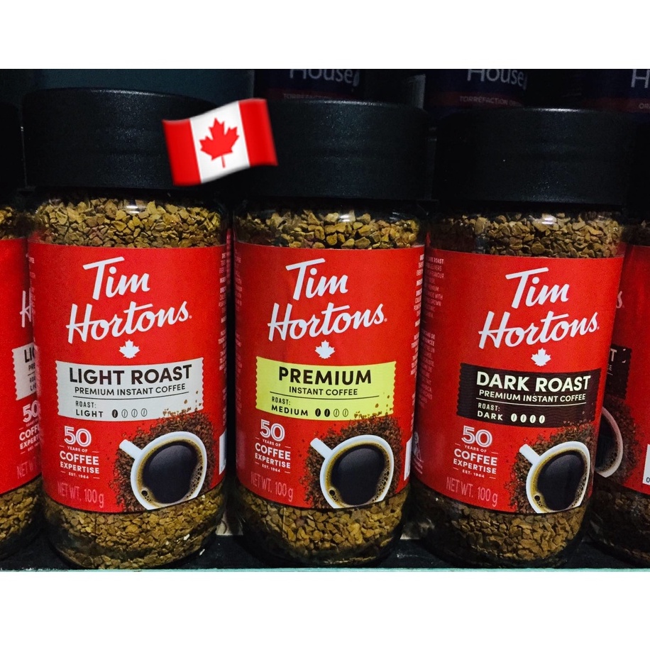 Tim Hortons Instant Coffee 100g Premium, Light, Dark roast, Decaf